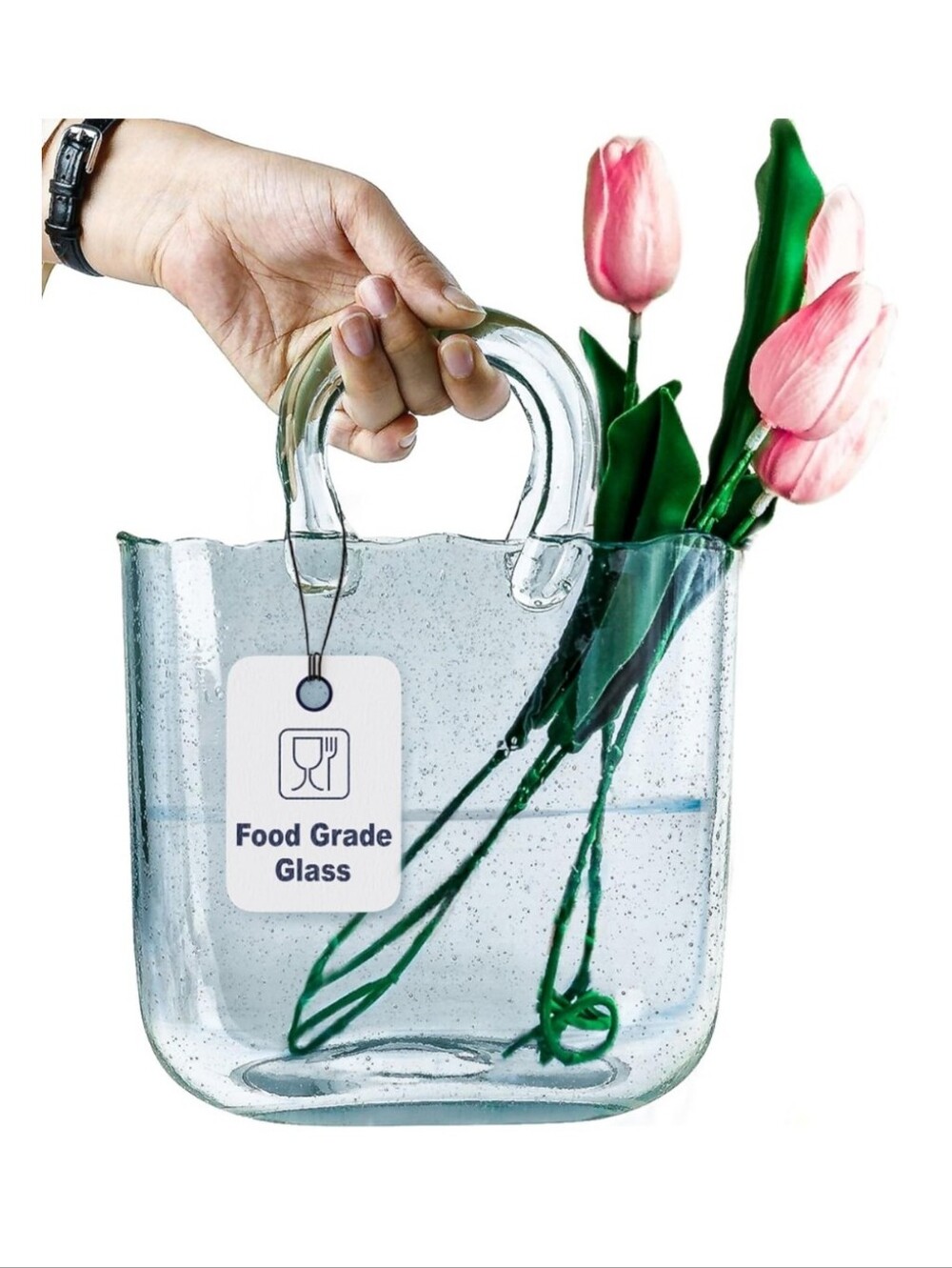 Clear Glass Handled Vase
